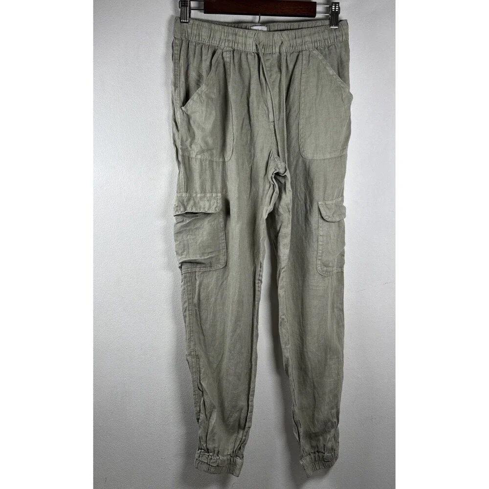 Nicole Miller New York 100% Linen Cargo Jogger Pant Women’s S Sage Green pull on